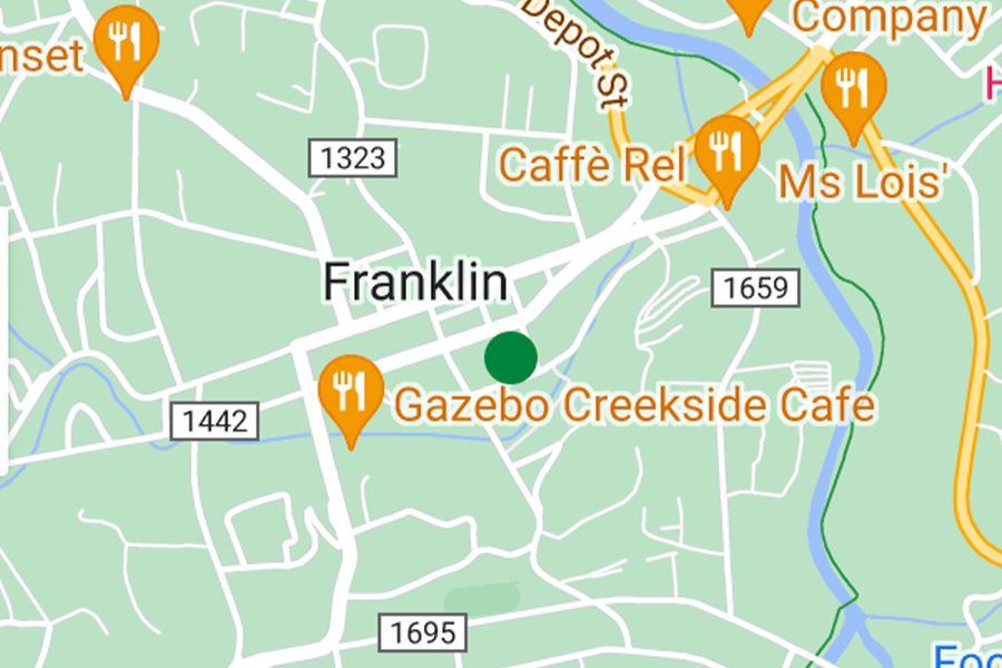 Contact - Close Up of Franklin, North Carolina on a Map